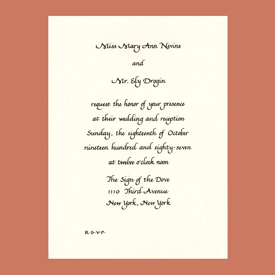 Examples of Calligraphy for Invitations and announcements with color background and color inks